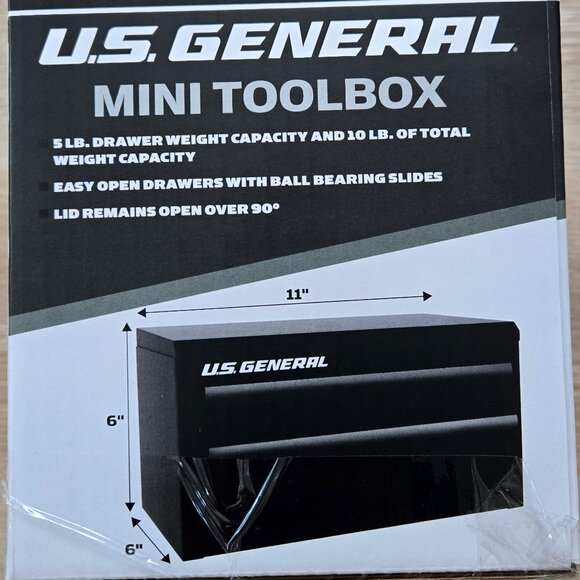 US General Black Mini Tool Box 2 Drawers Top Compartment New Sealed in Box - Picture 8 of 14